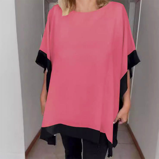 Farbblock-T-Shirt mit lockeren Fledermausärmeln für Damen