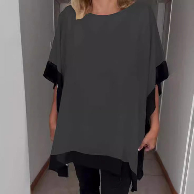 Farbblock-T-Shirt mit lockeren Fledermausärmeln für Damen