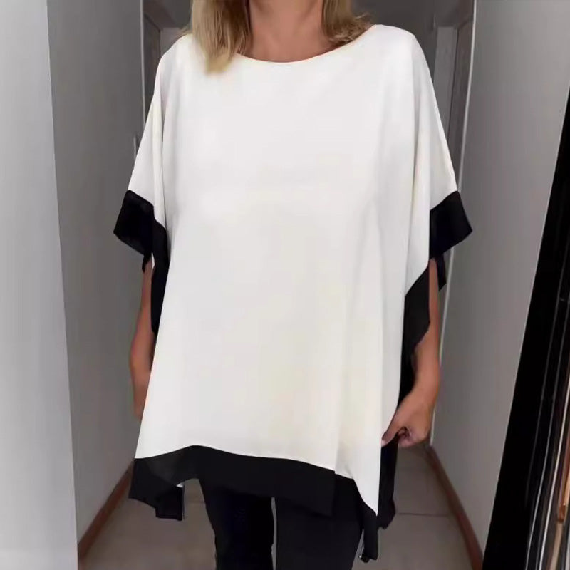 Farbblock-T-Shirt mit lockeren Fledermausärmeln für Damen