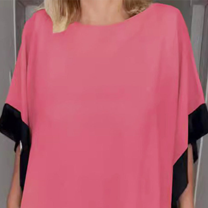 Farbblock-T-Shirt mit lockeren Fledermausärmeln für Damen