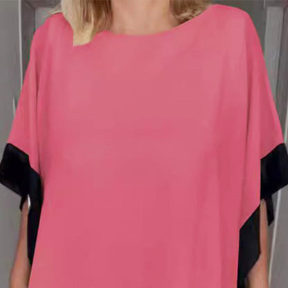 Farbblock-T-Shirt mit lockeren Fledermausärmeln für Damen
