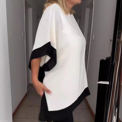 Farbblock-T-Shirt mit lockeren Fledermausärmeln für Damen
