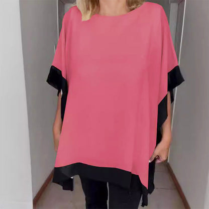 Farbblock-T-Shirt mit lockeren Fledermausärmeln für Damen