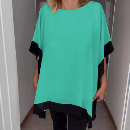 Farbblock-T-Shirt mit lockeren Fledermausärmeln für Damen