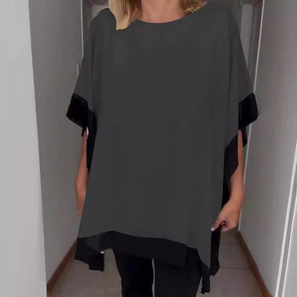 Farbblock-T-Shirt mit lockeren Fledermausärmeln für Damen