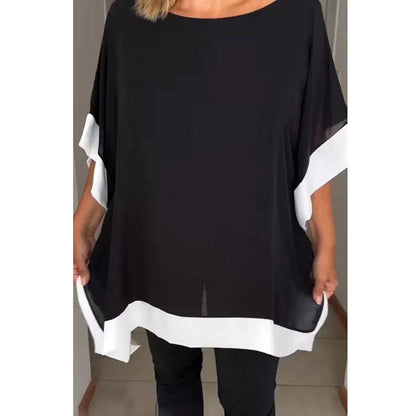 Farbblock-T-Shirt mit lockeren Fledermausärmeln für Damen